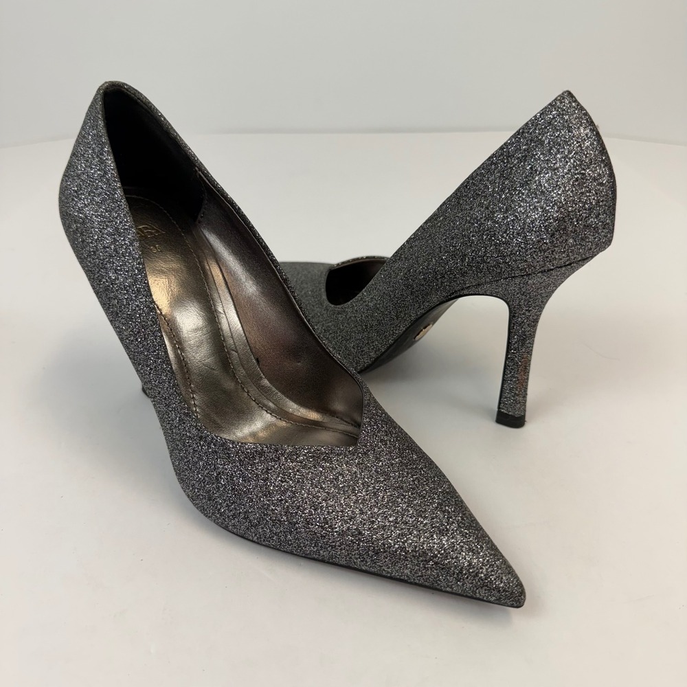 Zara Womens Silver Glitter Pointed Toe V-Cut Stiletto Pumps Heels Size 38